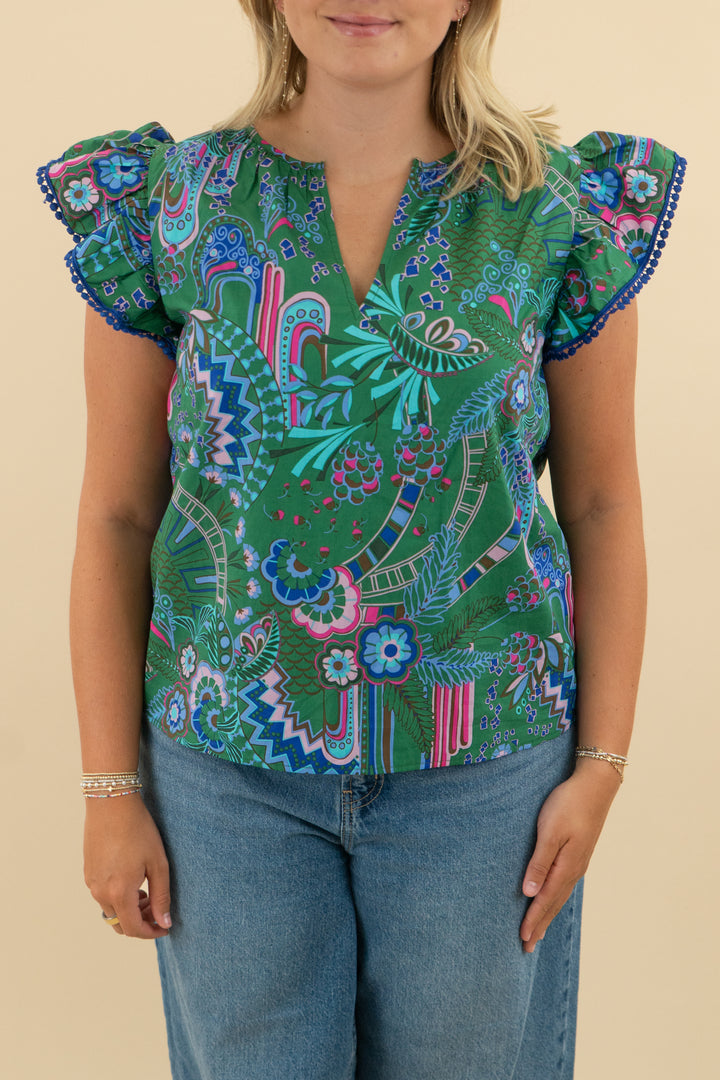 sugar lips green patterned smock top nwt (l; retail $75)