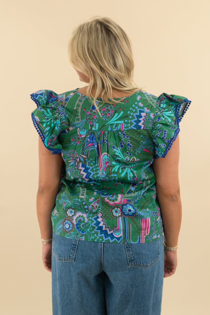 sugar lips green patterned smock top nwt (l; retail $75)