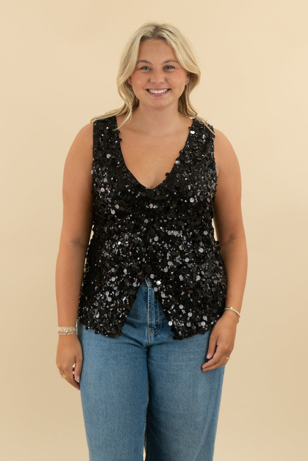 show me your mumu black sequin vest top nwt (xxl; retail $158)