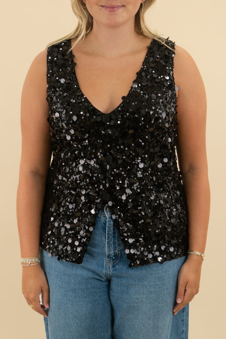 show me your mumu black sequin vest top nwt (xxl; retail $158)
