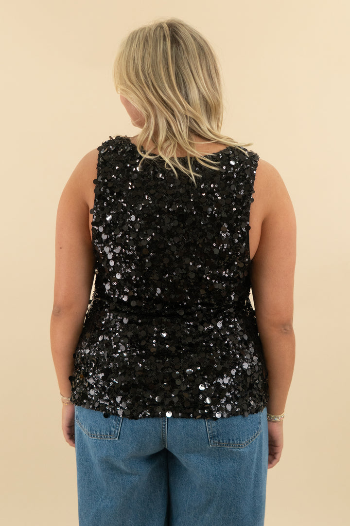 show me your mumu black sequin vest top nwt (xxl; retail $158)