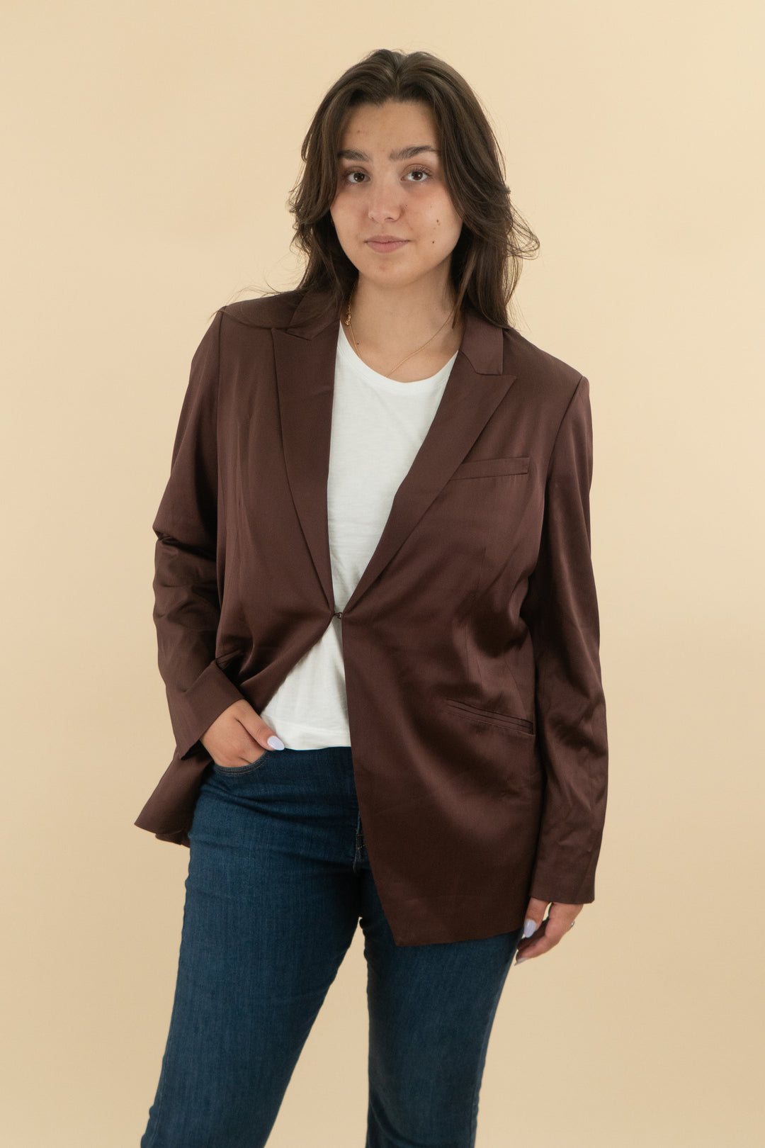 favorite daughter brown satin blazer nwt (xl; retail $378)