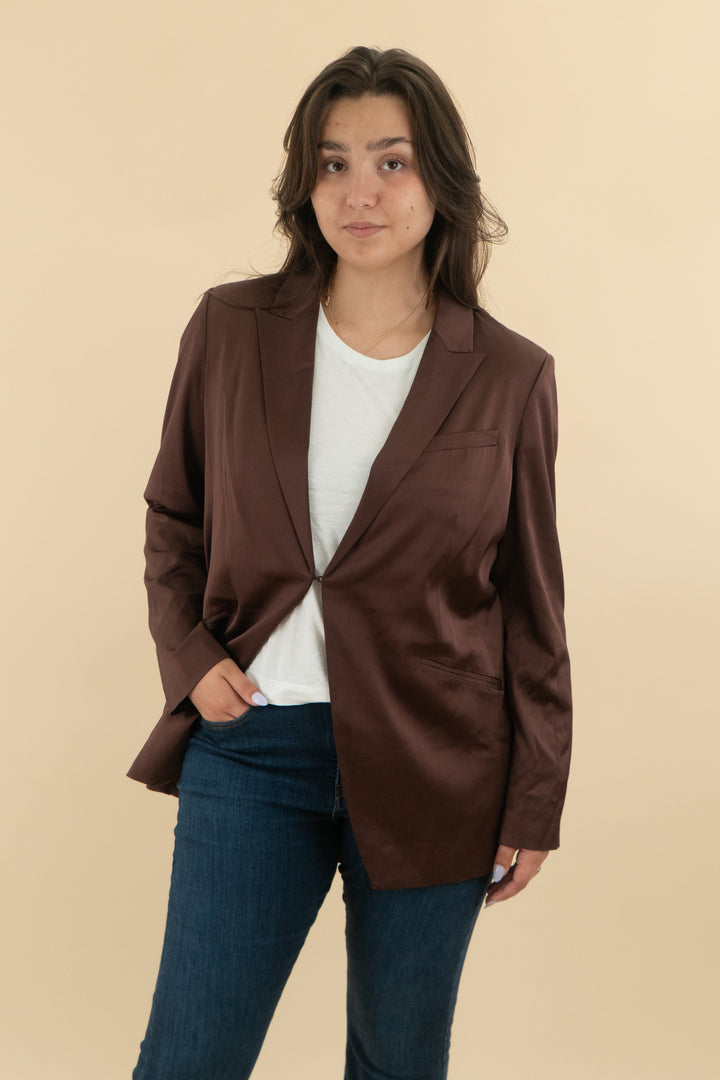 favorite daughter brown satin blazer nwt (xl; retail $378)