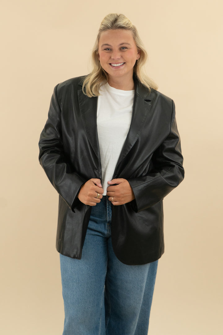 wayf black vegan leather blazer (xl; retail $138)