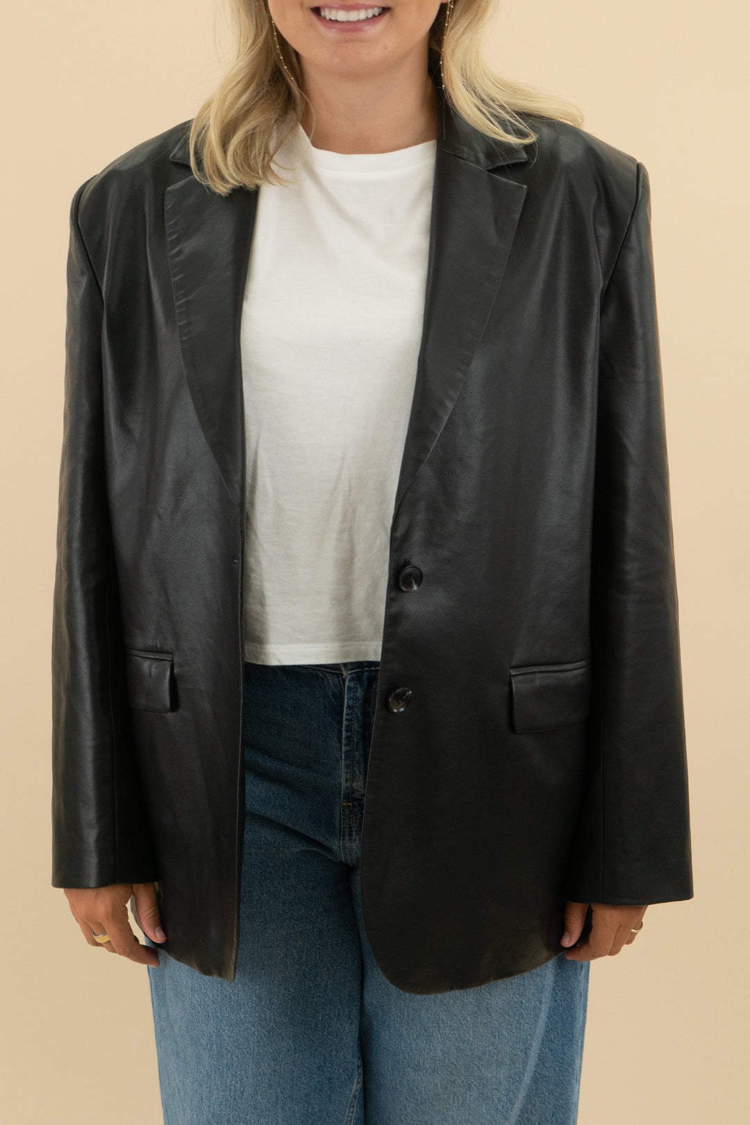 wayf black vegan leather blazer (xl; retail $138)