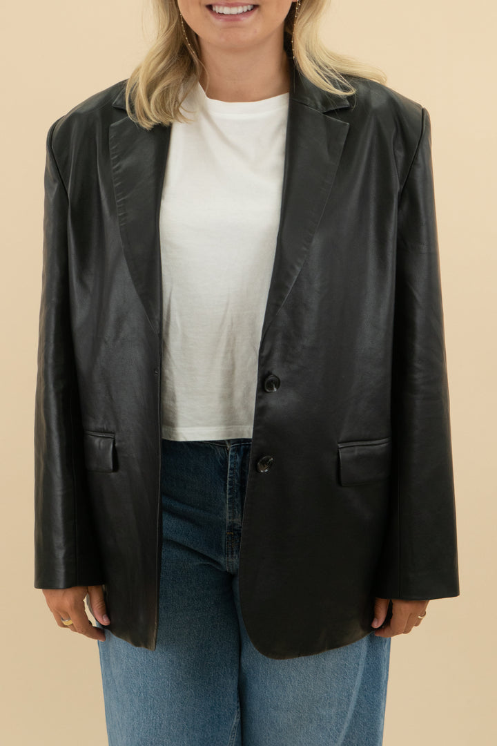 wayf black vegan leather blazer (xl; retail $138)