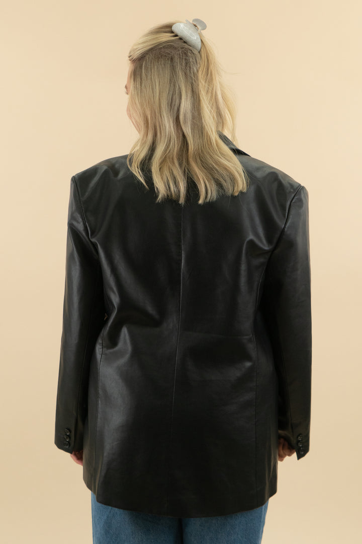 wayf black vegan leather blazer (xl; retail $138)