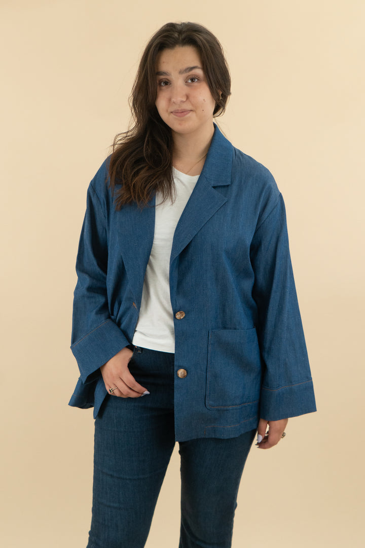 zara denim blazer (xl; retail $89)
