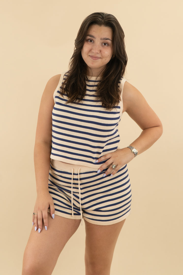 petal & pup navy tan stripe knit set nwt (l/xl: retail $89)
