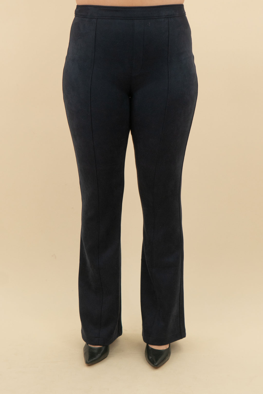 spanx navy suede slim flare pant (xlt, retail $128)