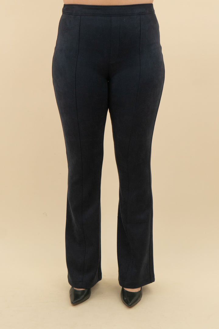 spanx navy suede slim flare pant (xlt, retail $128)