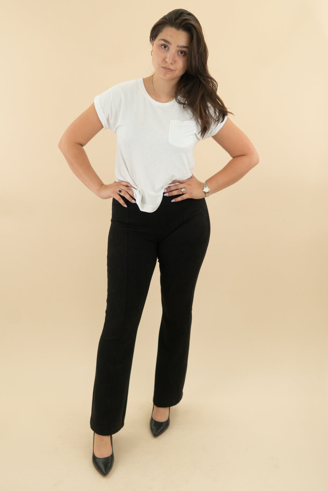 spanx black suede slim flare pant (xlt; retail $128)