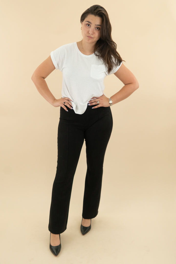 spanx black suede slim flare pant (xlt; retail $128)