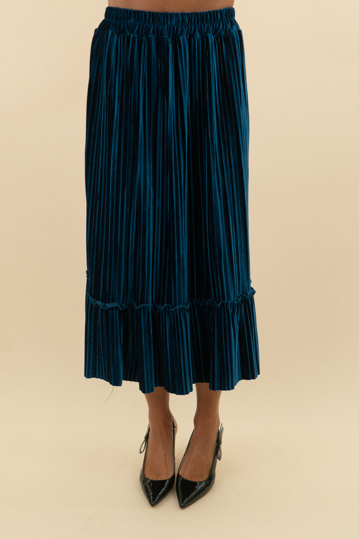 bei sen blue crushed velvet pleated skirt (4)