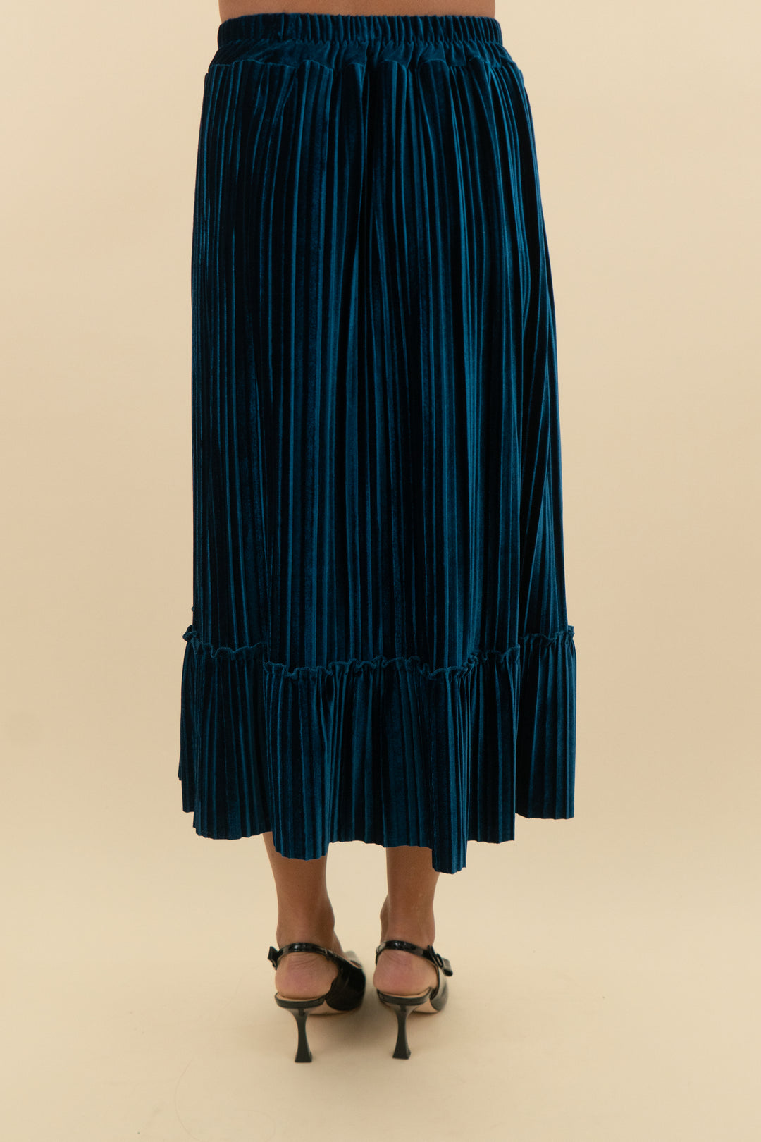 bei sen blue crushed velvet pleated skirt (4)