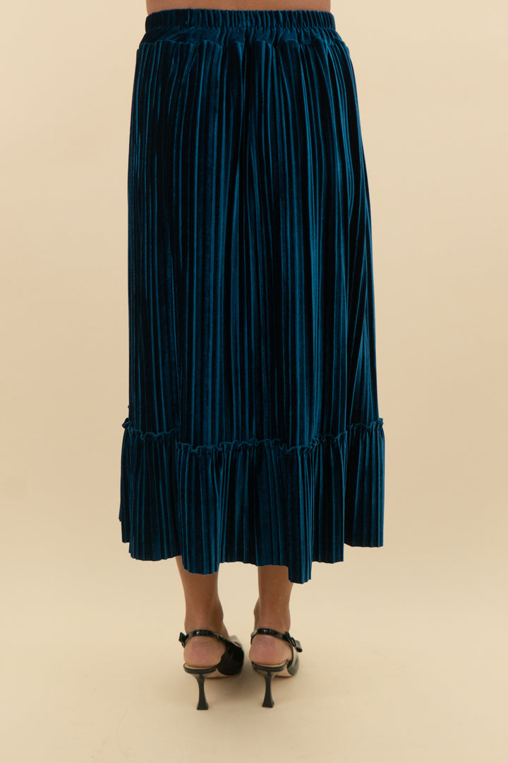 bei sen blue crushed velvet pleated skirt (4)