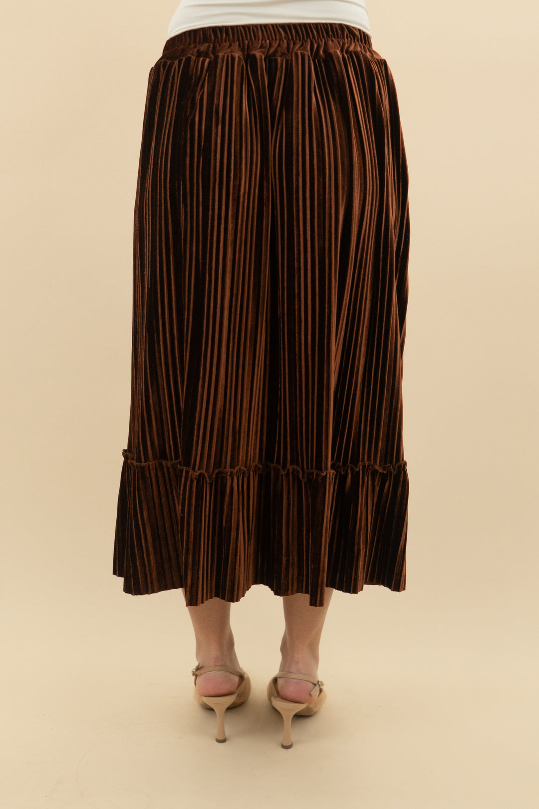 bei sen brown crushed velvet pleated skirt (4)