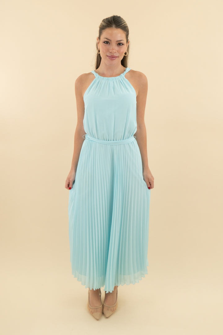 i.n.c light blue halter top midi dress (2; retail $88)