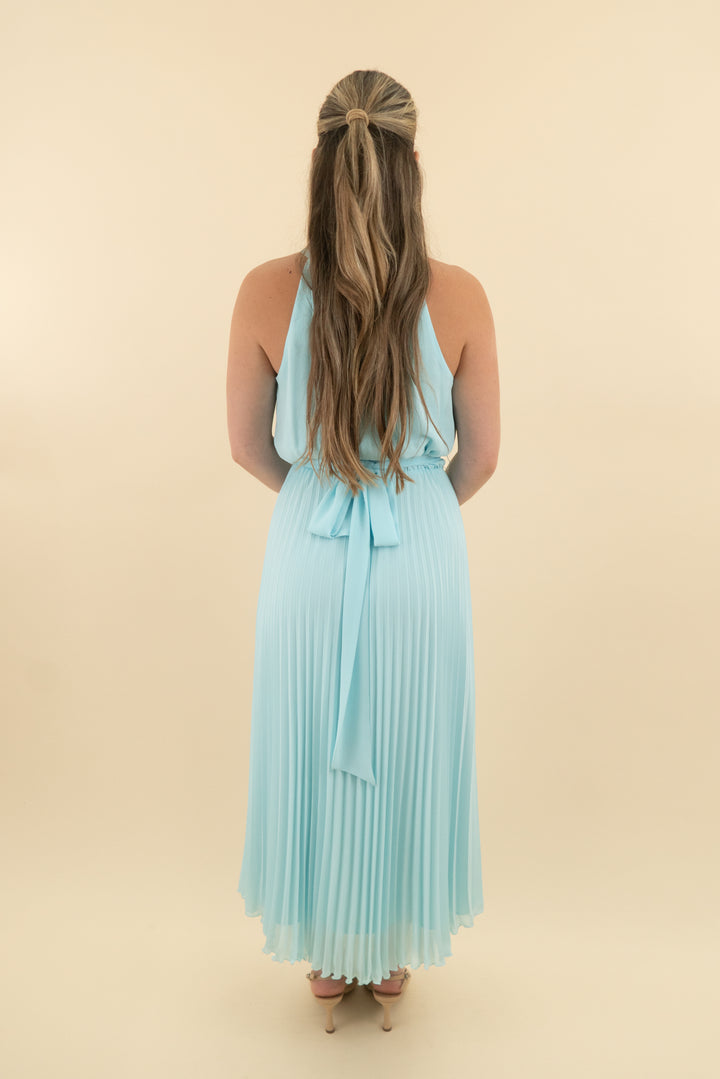 i.n.c light blue halter top midi dress (2; retail $88)