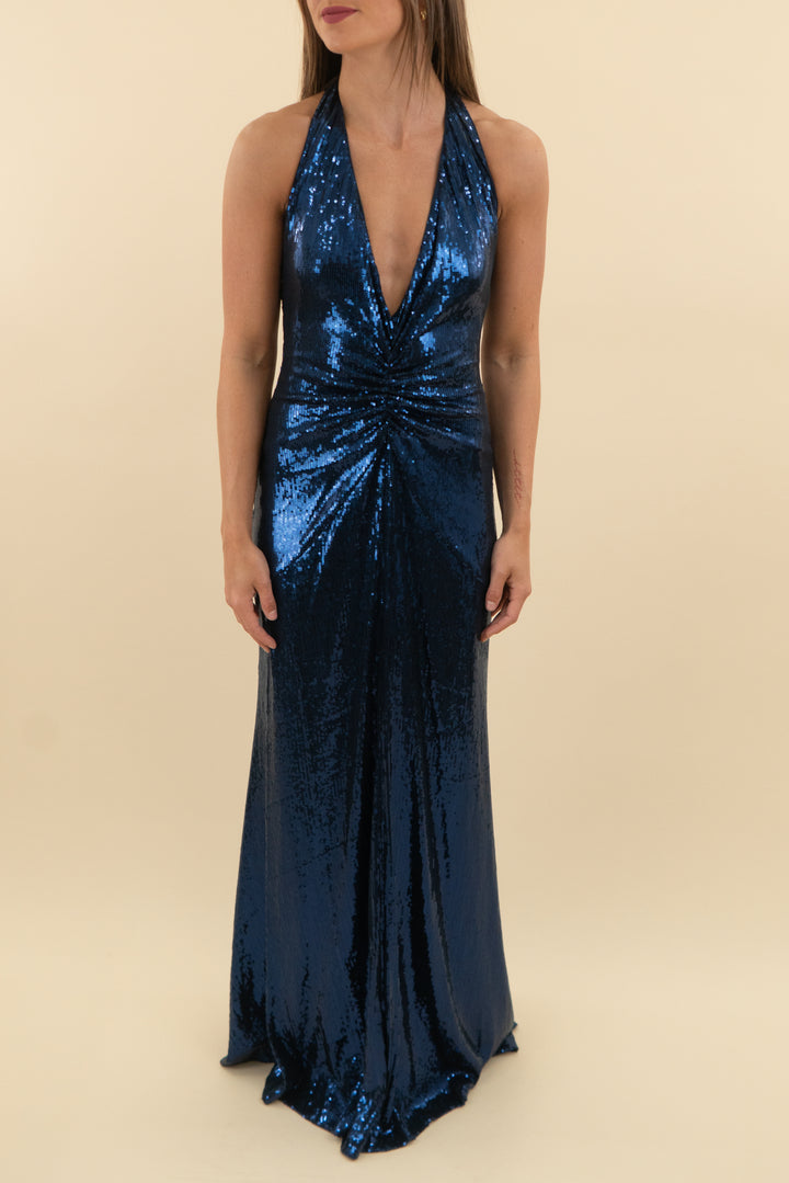 nicole miller navy blue sequin maxi dress nwt (0, retail $795)