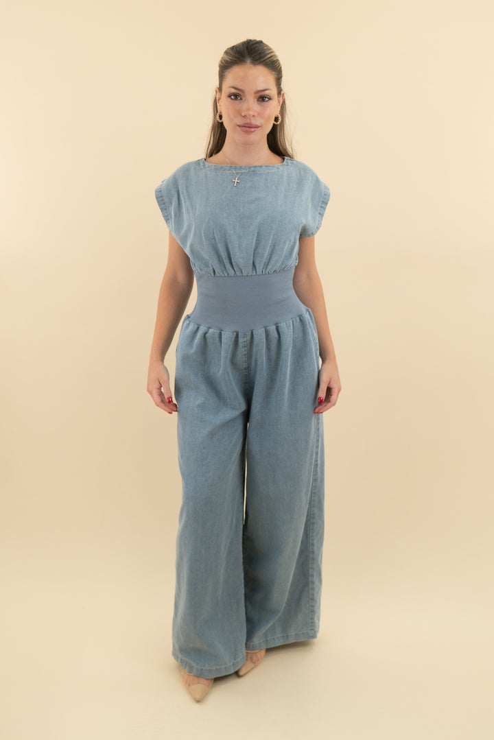 46. vici chambray denim jumpsuit (s; retail $80)