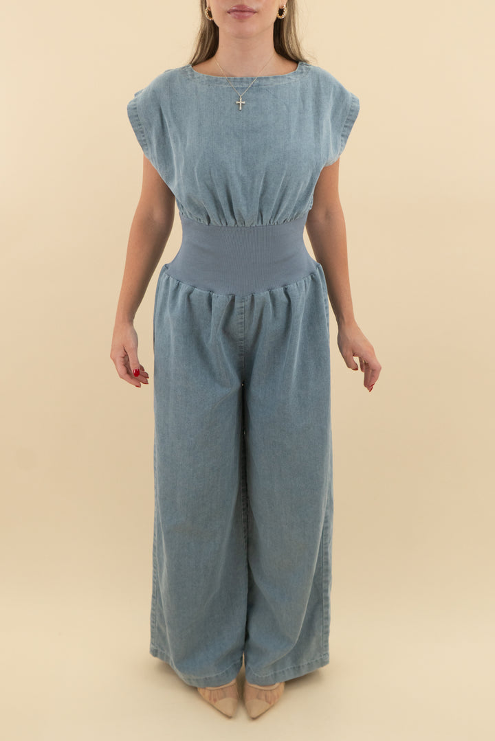 46. vici chambray denim jumpsuit (s; retail $80)