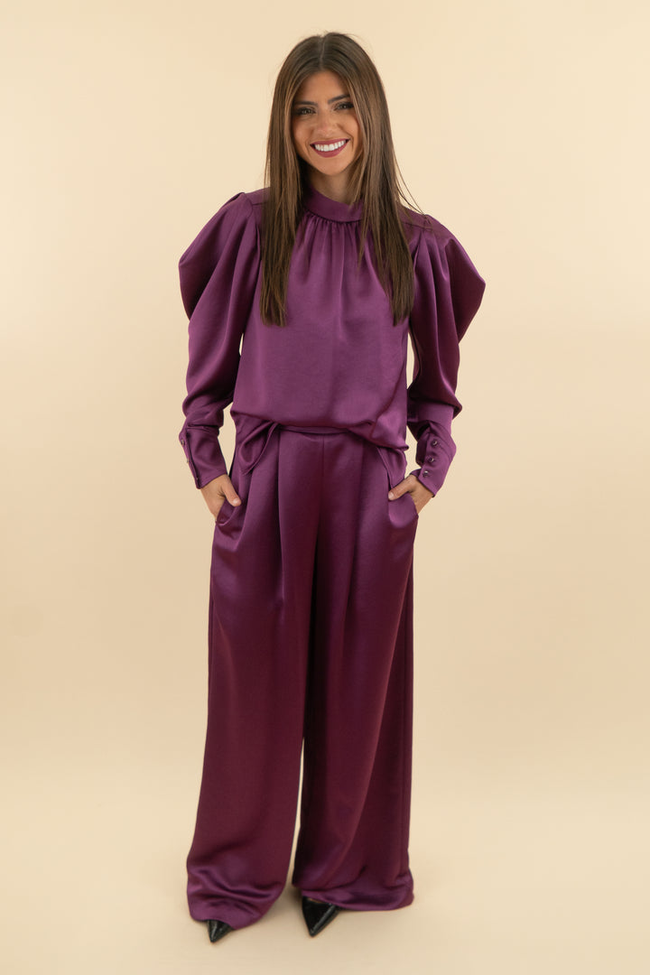 bcbg max azria purple satin pant & top set nwt (xs; retail $228)