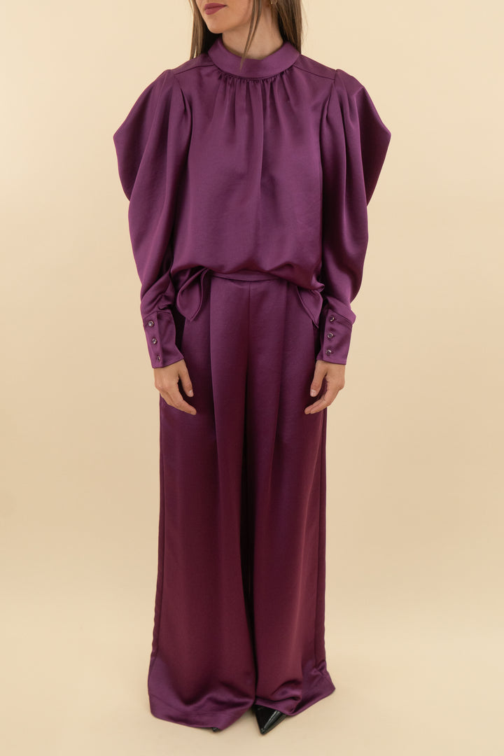 bcbg max azria purple satin pant & top set nwt (xs; retail $228)