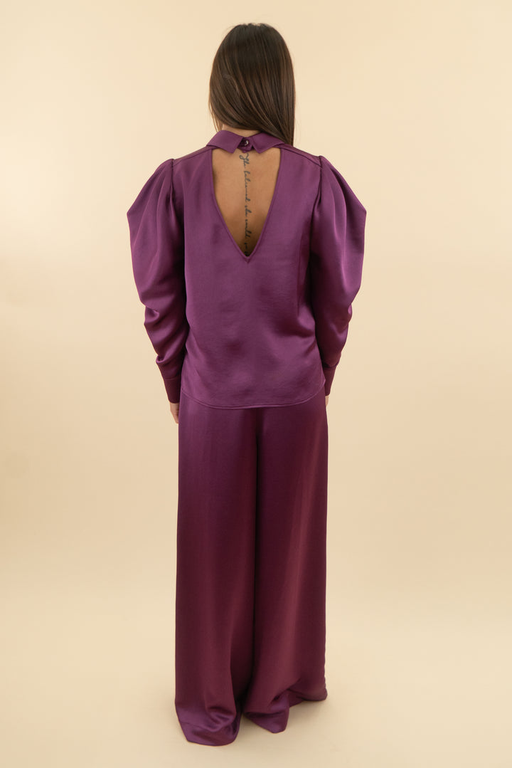 bcbg max azria purple satin pant & top set nwt (xs; retail $228)
