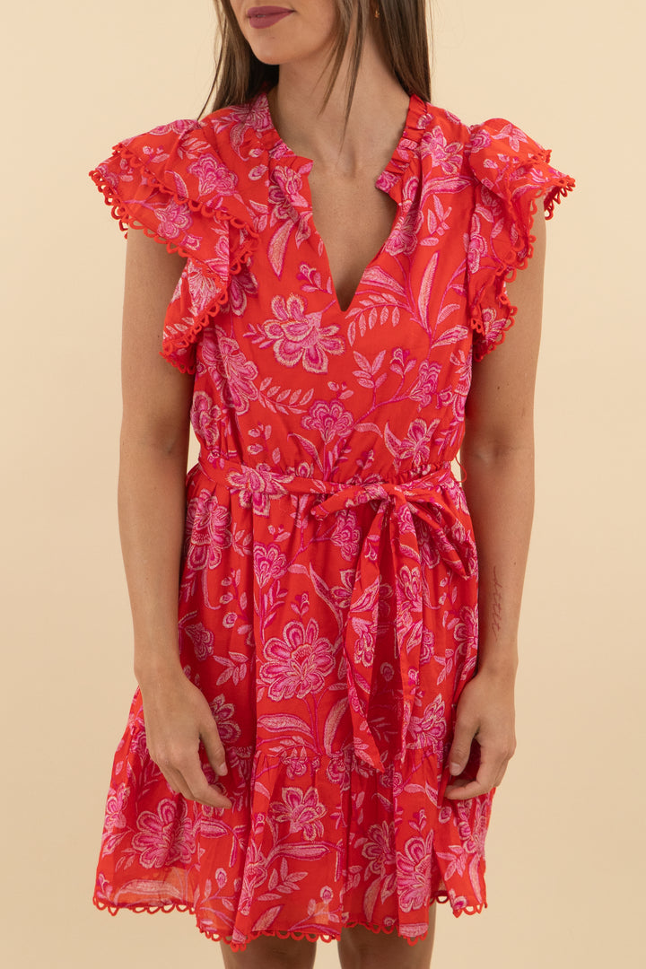 Sugar Lips Red & Pink Floral Ruffle Mini Dress (s; retail $68)