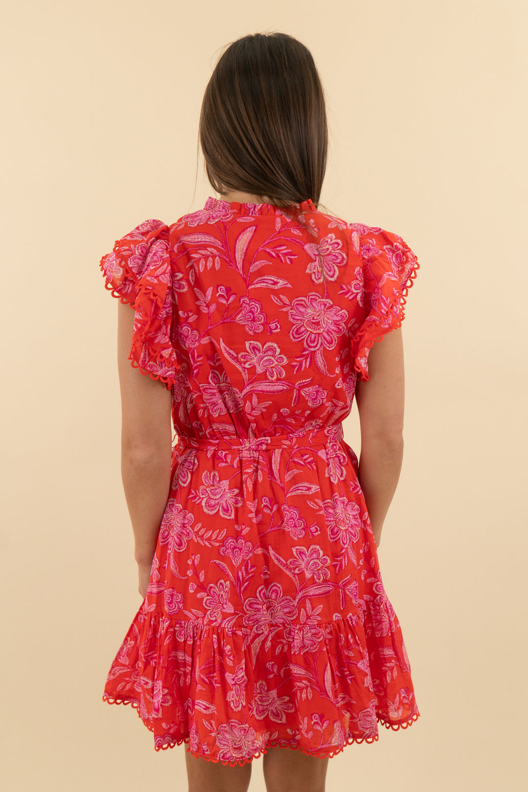 Sugar Lips Red & Pink Floral Ruffle Mini Dress (s; retail $68)