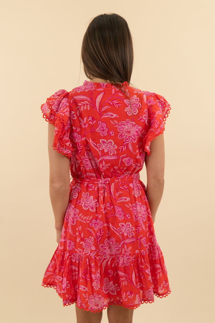 Sugar Lips Red & Pink Floral Ruffle Mini Dress (s; retail $68)