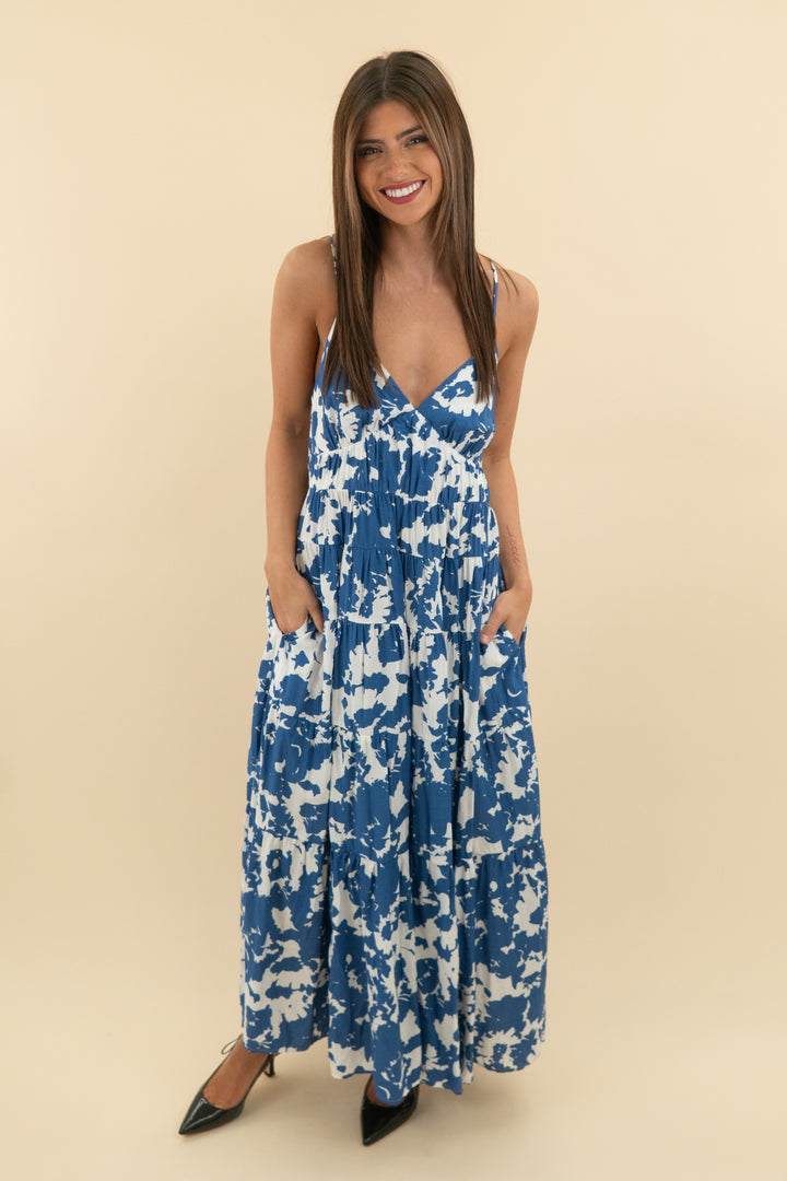 Abercrombie & Fitch Blue and White Floral Maxi Dress Tie (s; retail $120)