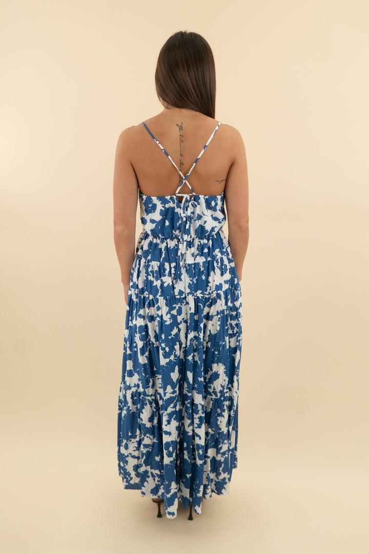 Abercrombie & Fitch Blue and White Floral Maxi Dress Tie (s; retail $120)