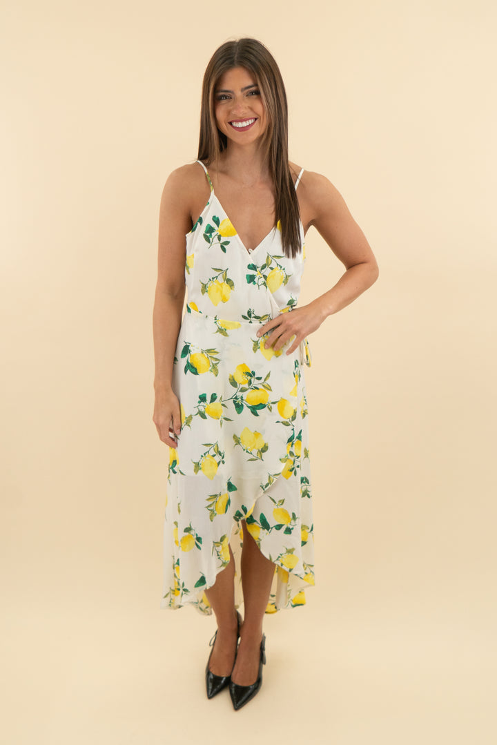 Lush Lemon Print High Low Midi Dress (s; retail $68)