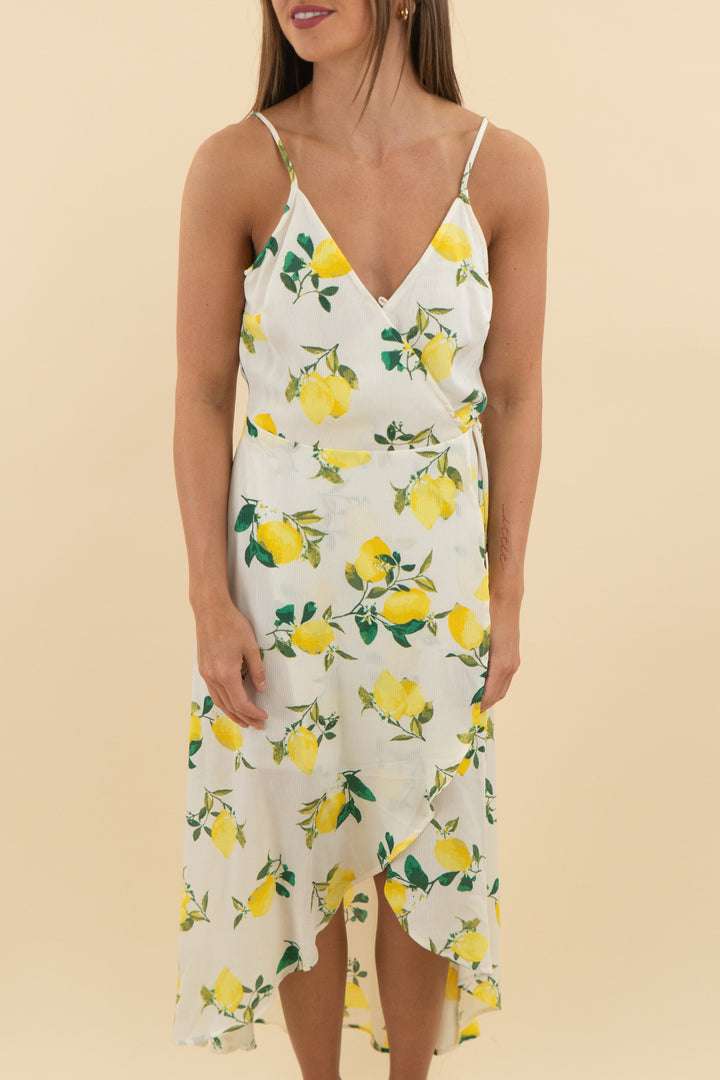 Lush Lemon Print High Low Midi Dress (s; retail $68)