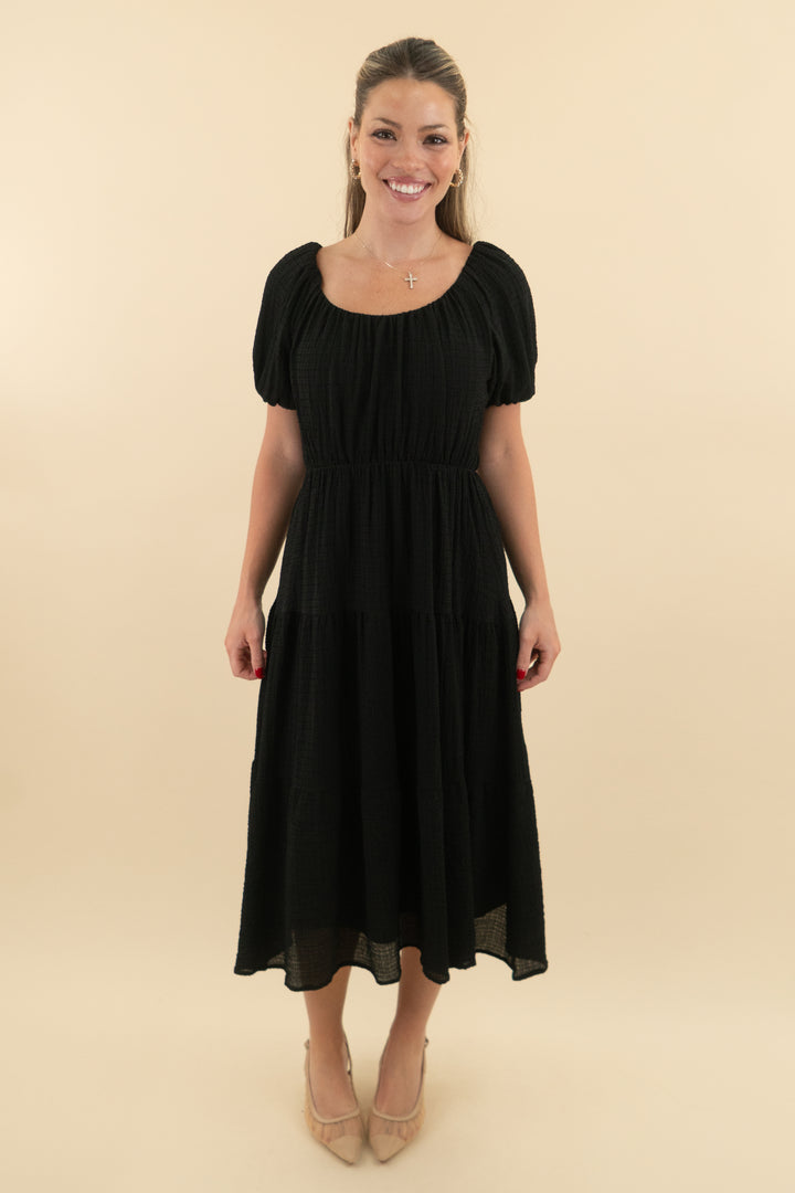 Astr Black Midi Puff Sleeve Dress (xs; retail $99)