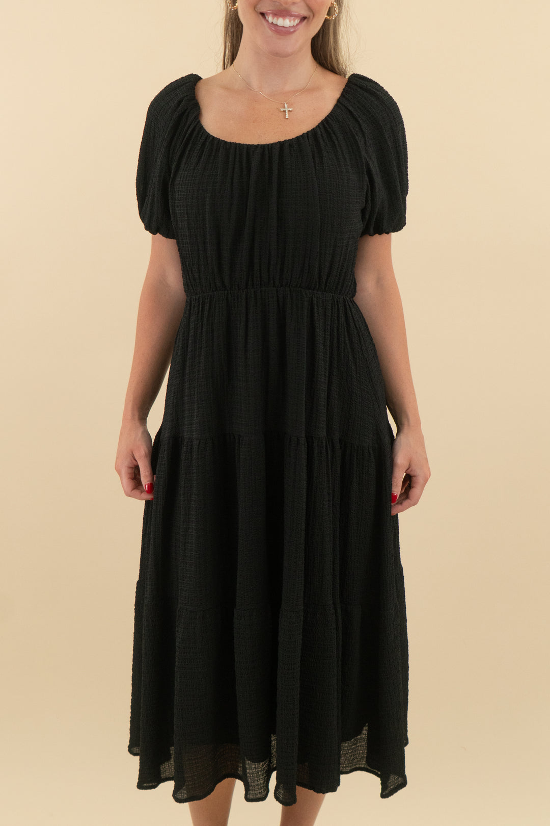 Astr Black Midi Puff Sleeve Dress (xs; retail $99)
