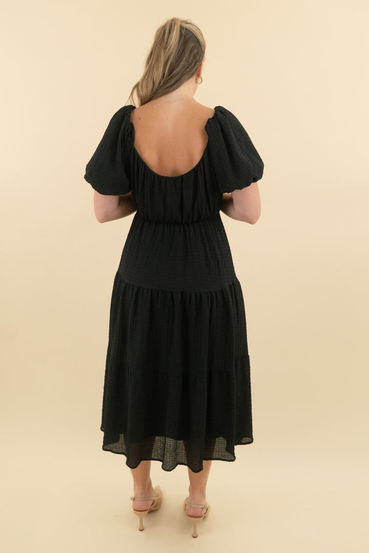 Astr Black Midi Puff Sleeve Dress (xs; retail $99)
