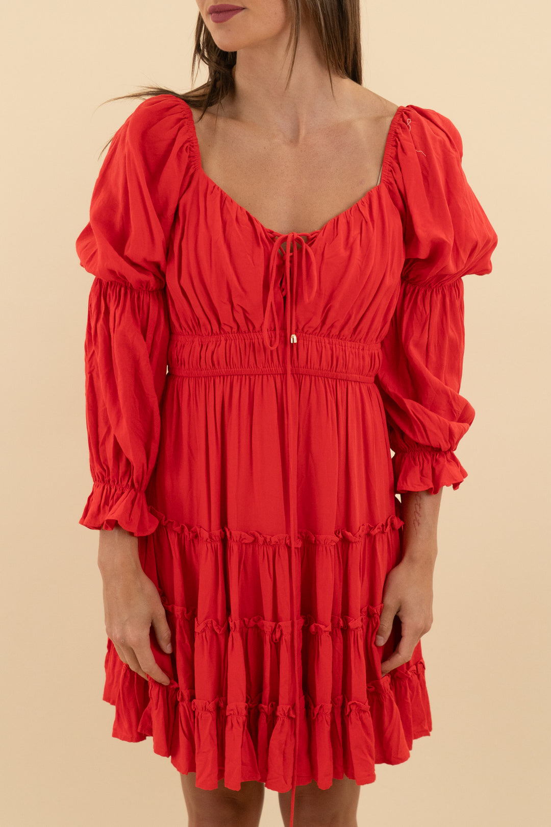 Pink Lily Red Long Sleeve Ruffle Tier Mini Dress (s; retail $89)