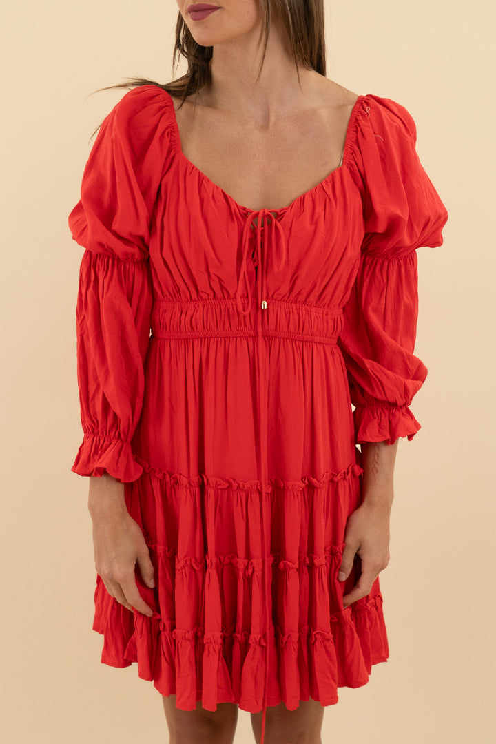 Pink Lily Red Long Sleeve Ruffle Tier Mini Dress (s; retail $89)