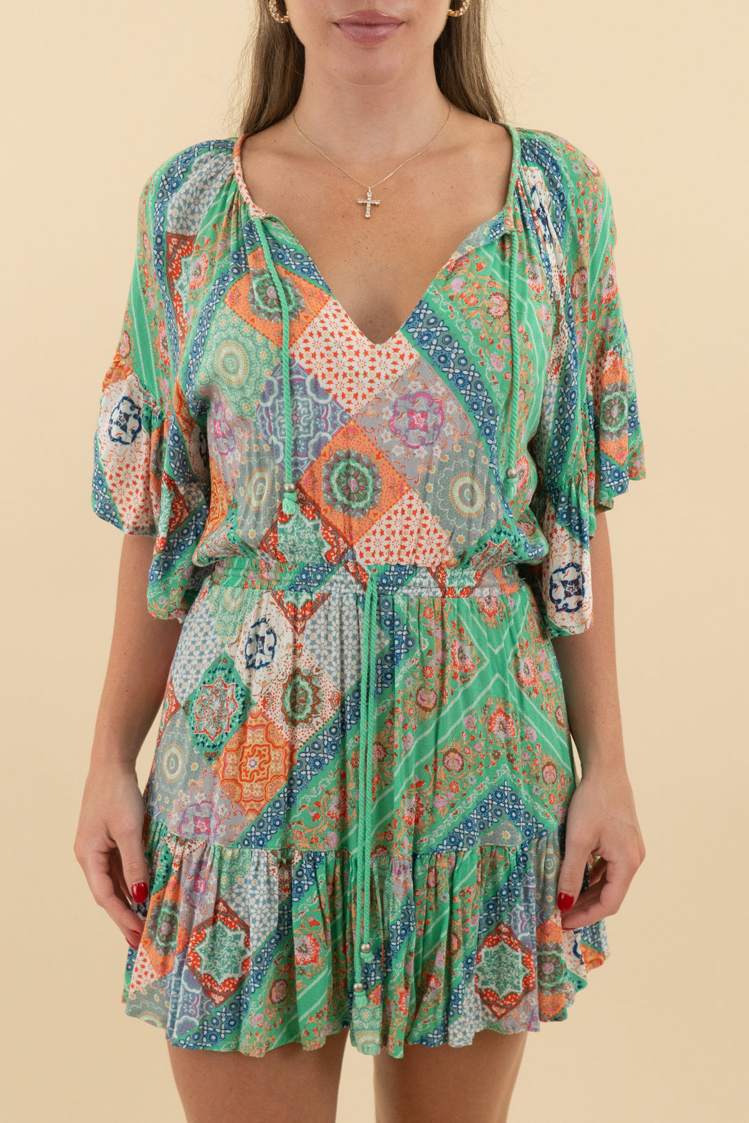 Skylar + Madison Green Patterned Mini Dress (m; retail $65)