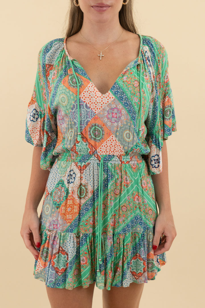 Skylar + Madison Green Patterned Mini Dress (m; retail $65)