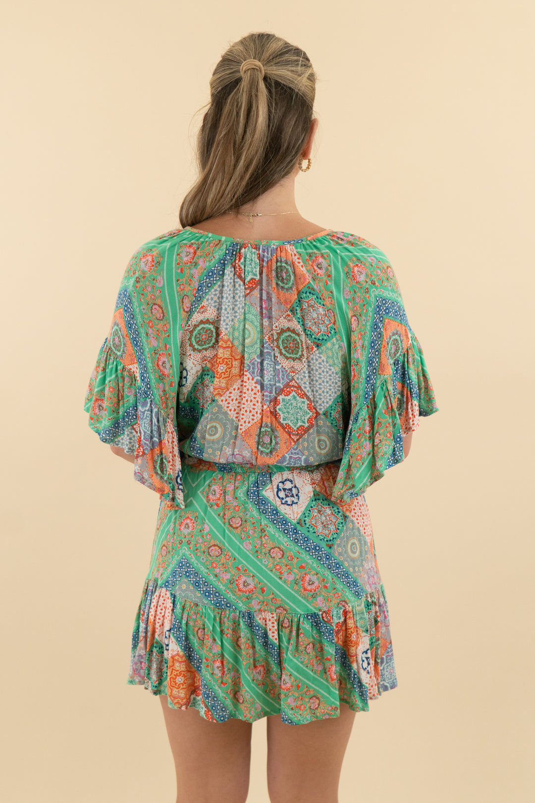 Skylar + Madison Green Patterned Mini Dress (m; retail $65)