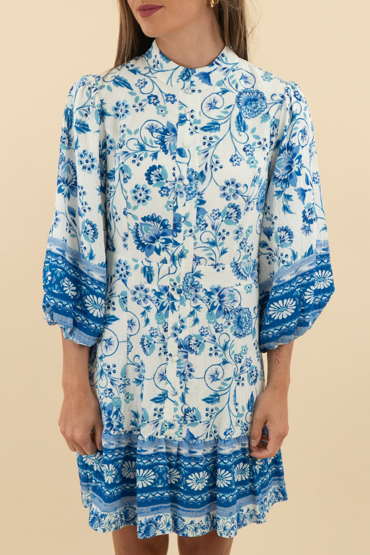 Avara Blue Floral Puff Sleeve Mini Dress (s; retail $98)