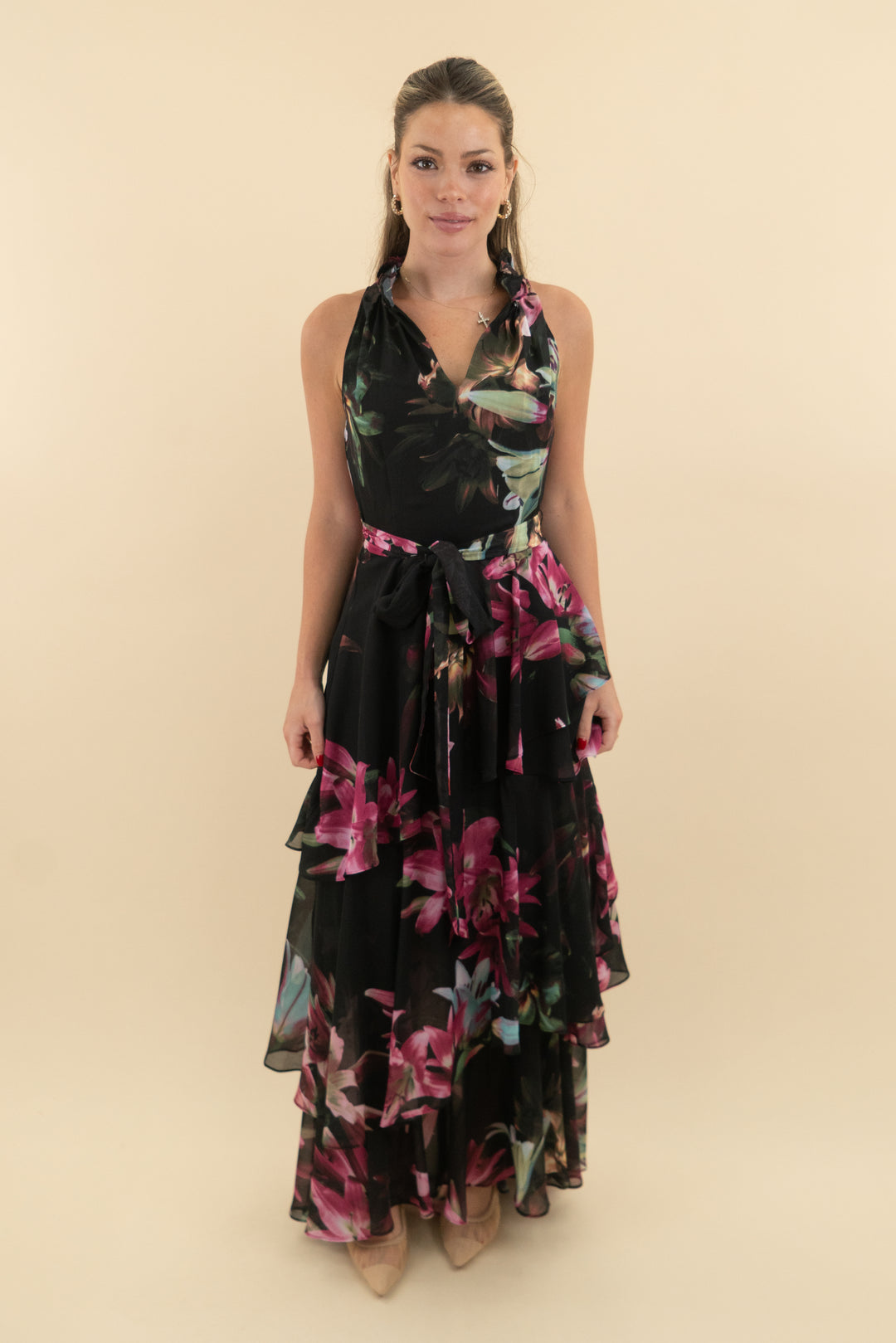 Tahari Black Floral Sleeveless Maxi Dress nwt (2; retail $450)