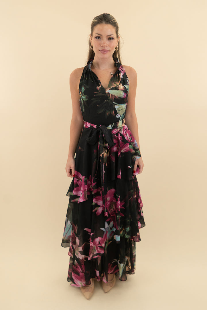 Tahari Black Floral Sleeveless Maxi Dress nwt (2; retail $450)