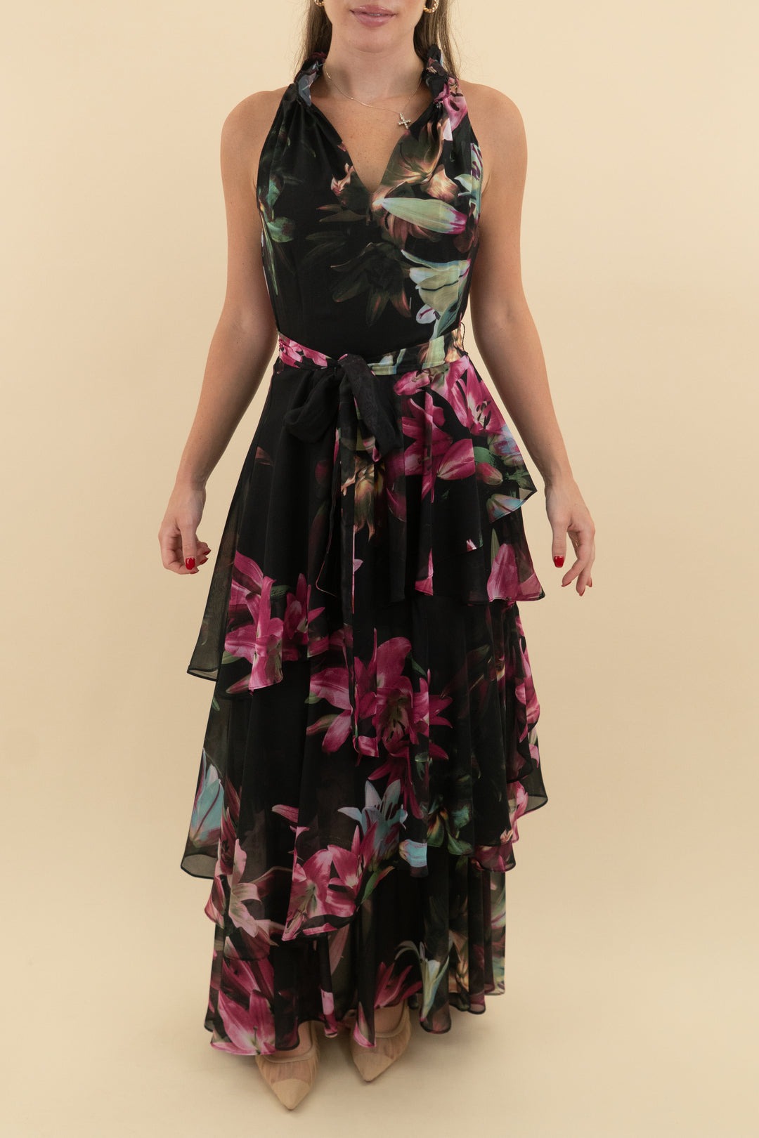 Tahari Black Floral Sleeveless Maxi Dress nwt (2; retail $450)