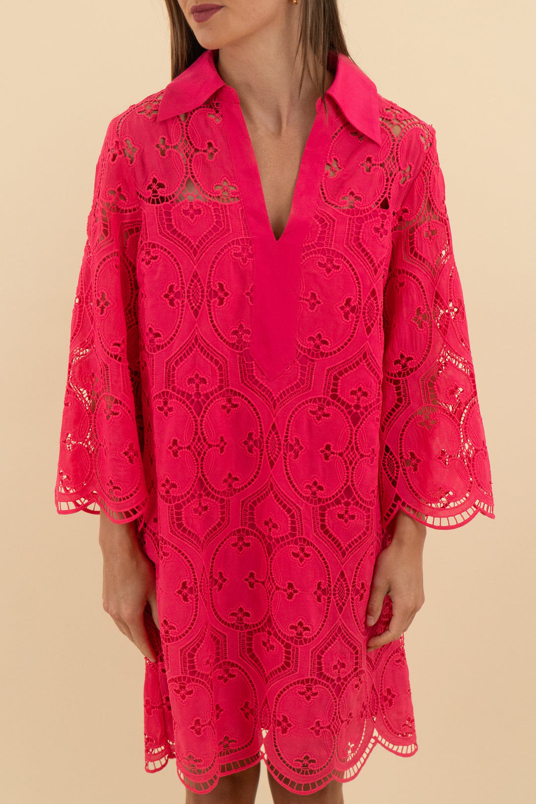 English Factory Pink Lace 3/4 Sleeve Mini Dress (s; retail $169)