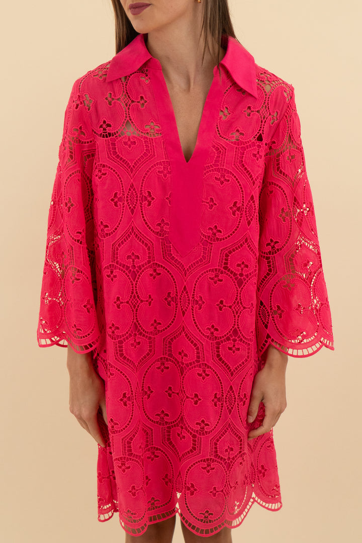 English Factory Pink Lace 3/4 Sleeve Mini Dress (s; retail $169)